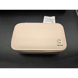 Nordstrom Beige Faux‎ Leather Travel Jewelry Case Zip-Around Lined Cream Gold A